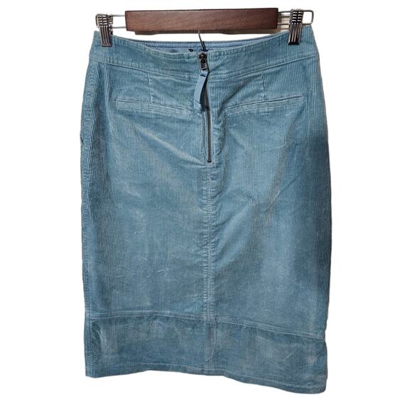 Boden Corduroy Skirt Womens 4 Turquoise Blue A Line Midi Length Modest Buttons - Picture 6 of 11